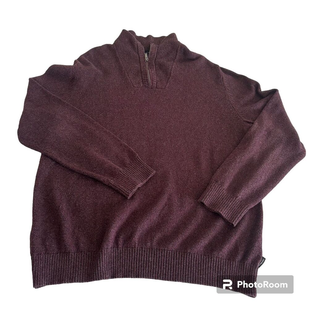 Calvin Klein Mens XXL Pull Over Quarter Zip Purple Knitted Sweater Mock Neck